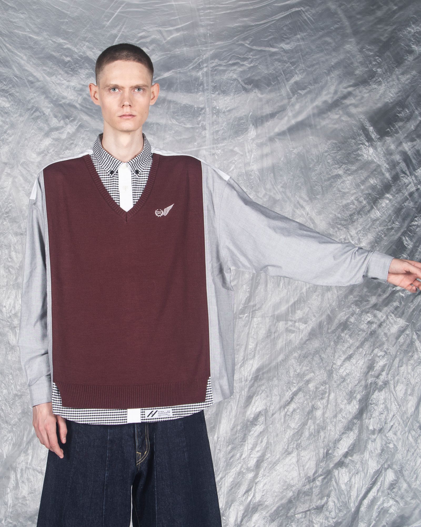「予約商品」PASTED V-NECK BUTTONDOWN OVERSIZED SHIRTS / col: BURGUNDY