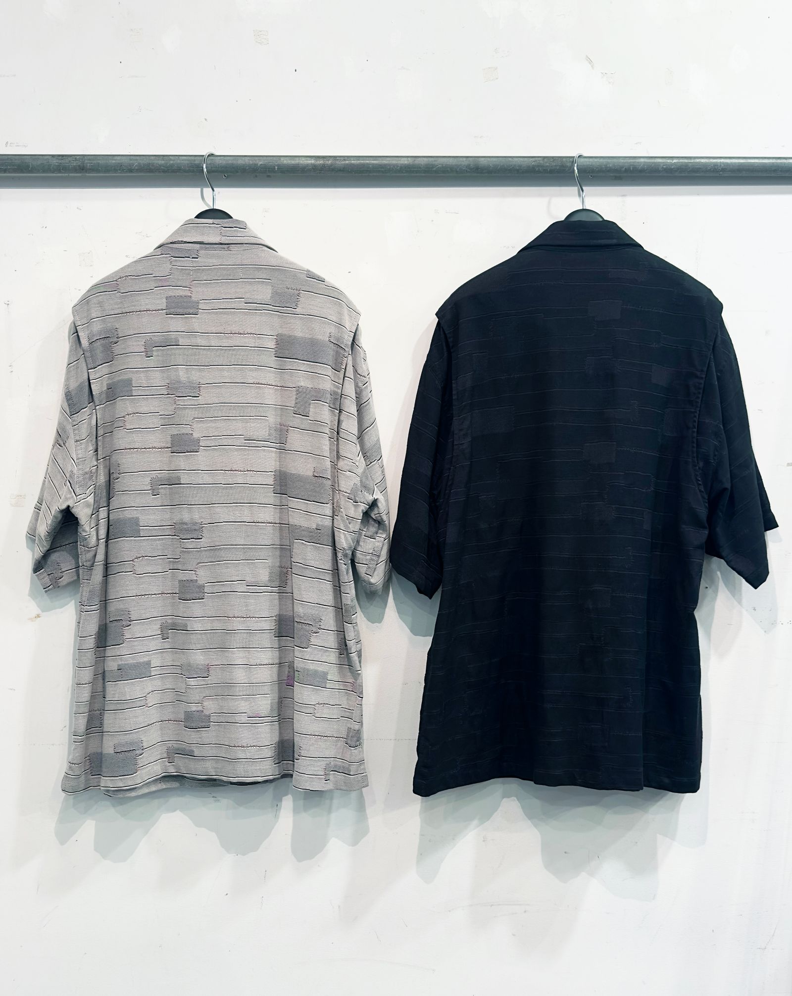 C/N CRUST JACQUARD SHIRT S/S / クラスト半袖シャツ (BLACK,LIGHT GREY)