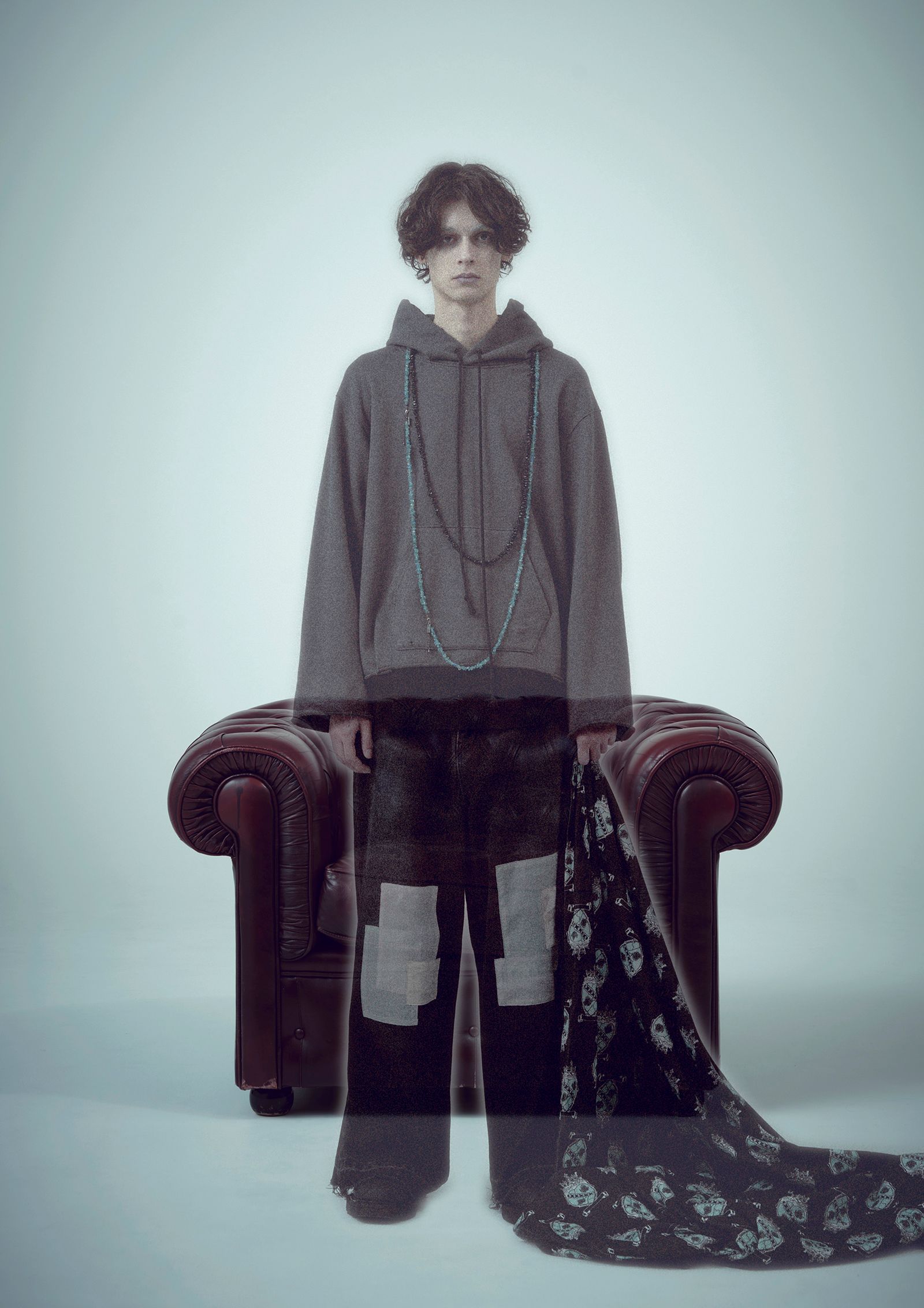DAMAGE DOCKING SWEATPARKA / ドッキング ダメージ スウェットパーカー (Black×Kinari, Charcoal×Black)
