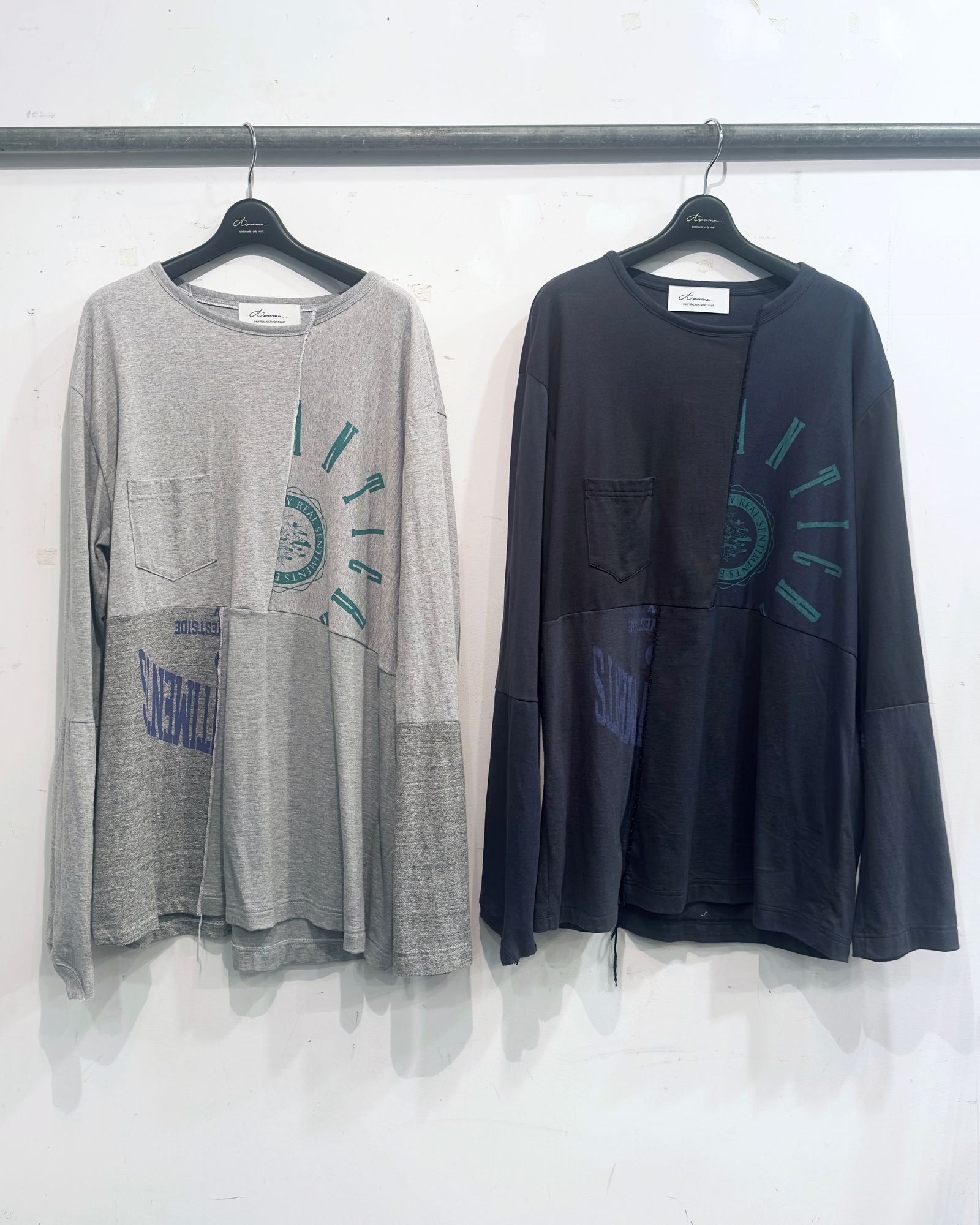 4 FAB REBUILED SHIRT L/S / 切り替えカットソー (BLACK,GRAY)