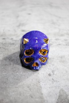 四つ目鬼髑髏ぐい呑 濃青×金  (桐箱付)