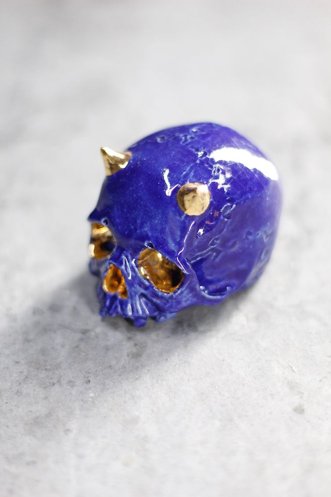 鬼髑髏ぐい呑 青×金   (桐箱付)