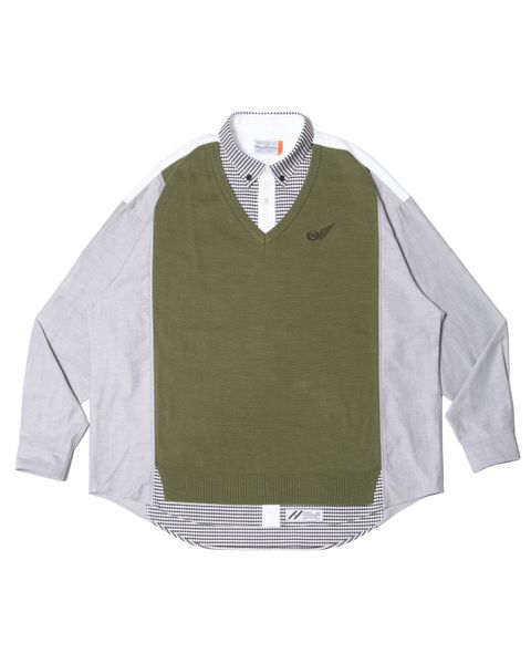 PASTED V-NECK BUTTONDOWN OVERSIZED SHIRTS / col: KHAKI