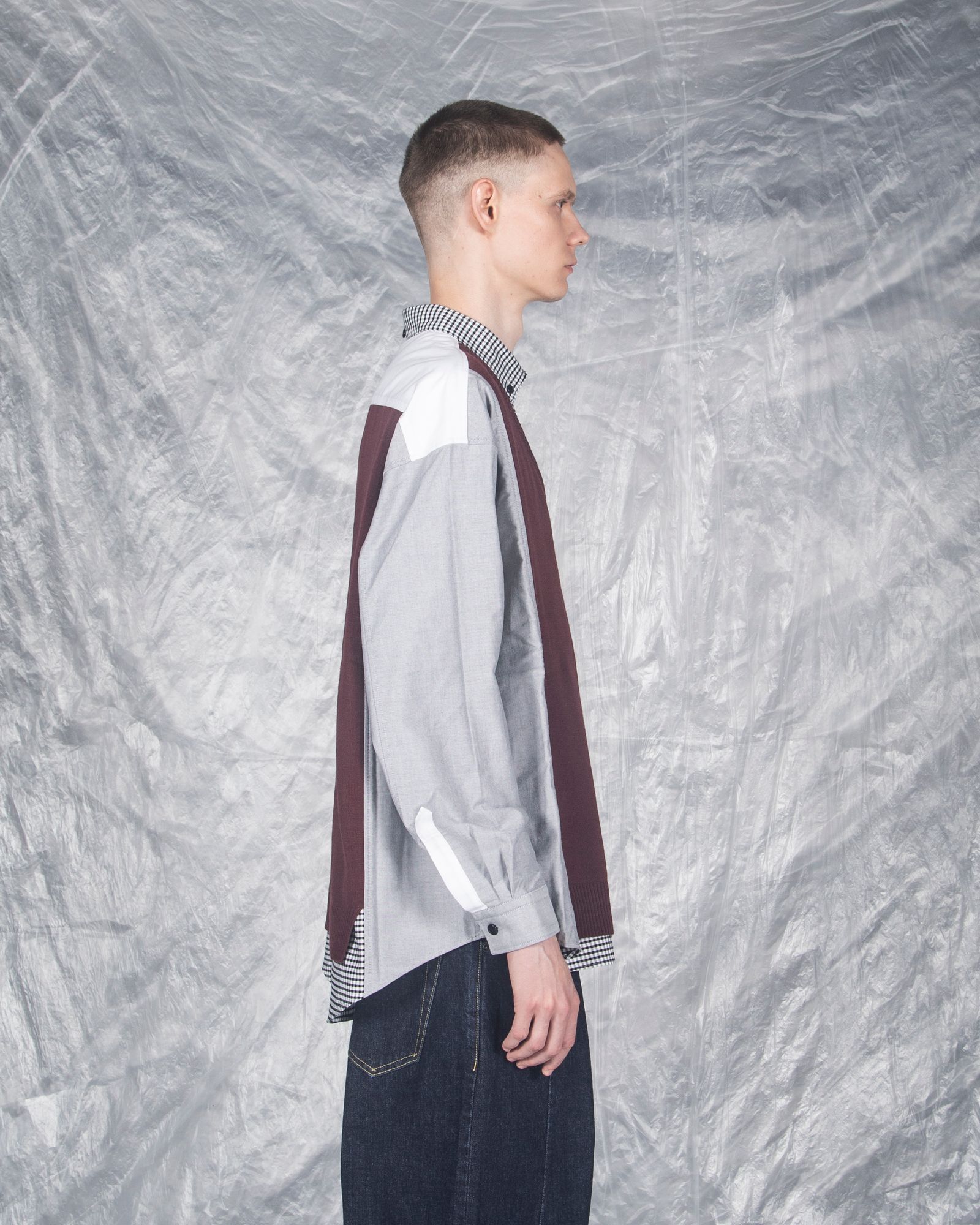 「予約商品」PASTED V-NECK BUTTONDOWN OVERSIZED SHIRTS / col: BURGUNDY