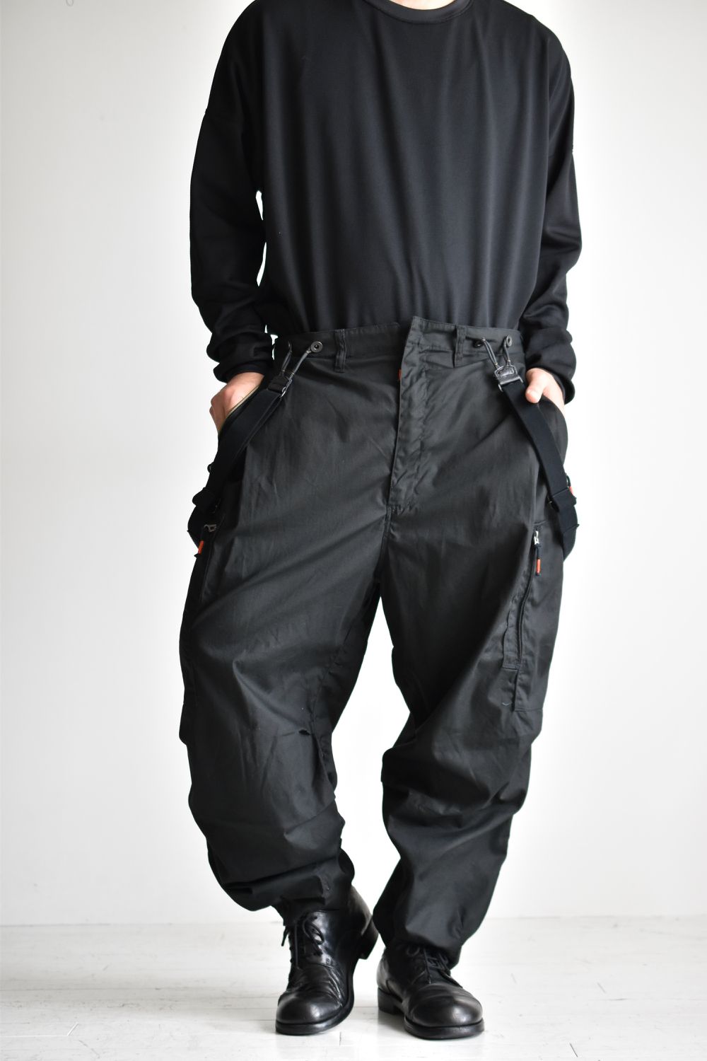 FLIGHT PLEATED SUSPENDER TROUSERS c/#1 BLACK
