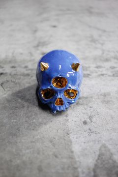 三つ目鬼髑髏ぐい呑 青×金  (桐箱付)