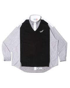 「予約商品」PASTED V-NECK BUTTONDOWN OVERSIZED SHIRTS / col: BLACK