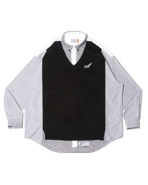 「予約商品」PASTED V-NECK BUTTONDOWN OVERSIZED SHIRTS / col: BLACK