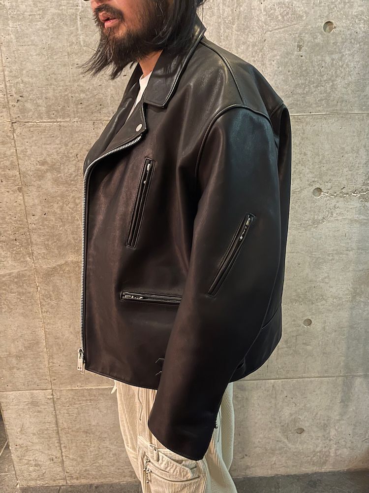 945-81TJ433-1 / ビッグシルエットライダースジャケット 01 (BLACK, WHITE)