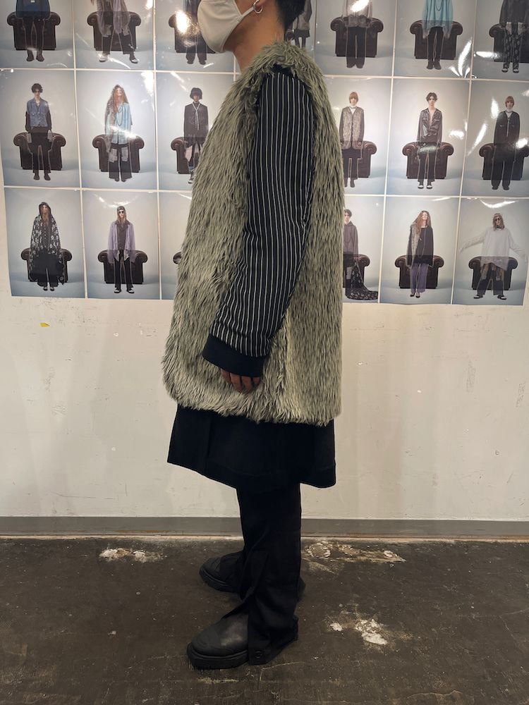 BRIAN’S FUR LINER COAT / リバーシブル ノーカラーコート (Black, Charcoal Gray) ファーライナー付き