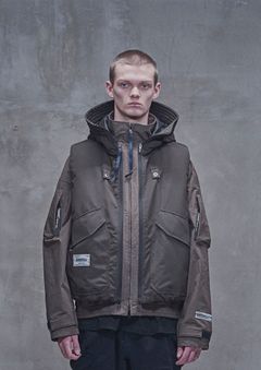 THE DEFORMED BRUSHING BACK FLIGHT JACLET / THE PADDING HOODED VEST / フライトジャケット / フーデッドジャケット / 2way（BROWN）