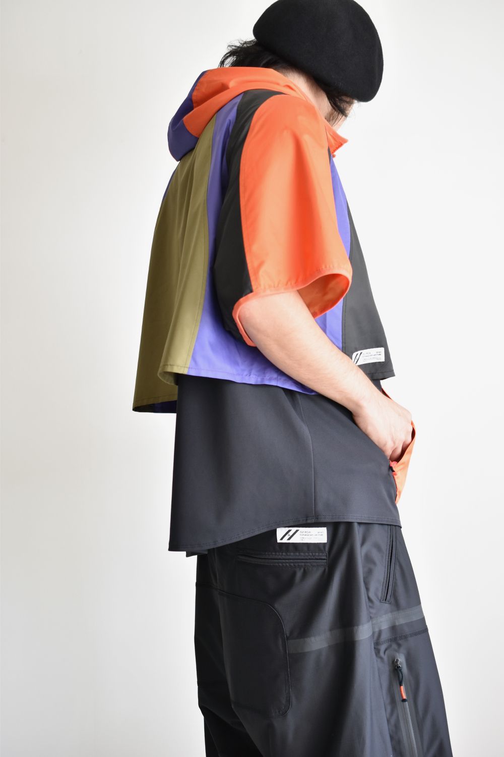 LAYERED HOODED WIDE PULL S-SLEEVE c/#3 ORN X PPL