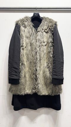 BRIAN’S FUR LINER COAT / リバーシブル ノーカラーコート (Black, Charcoal Gray) ファーライナー付き