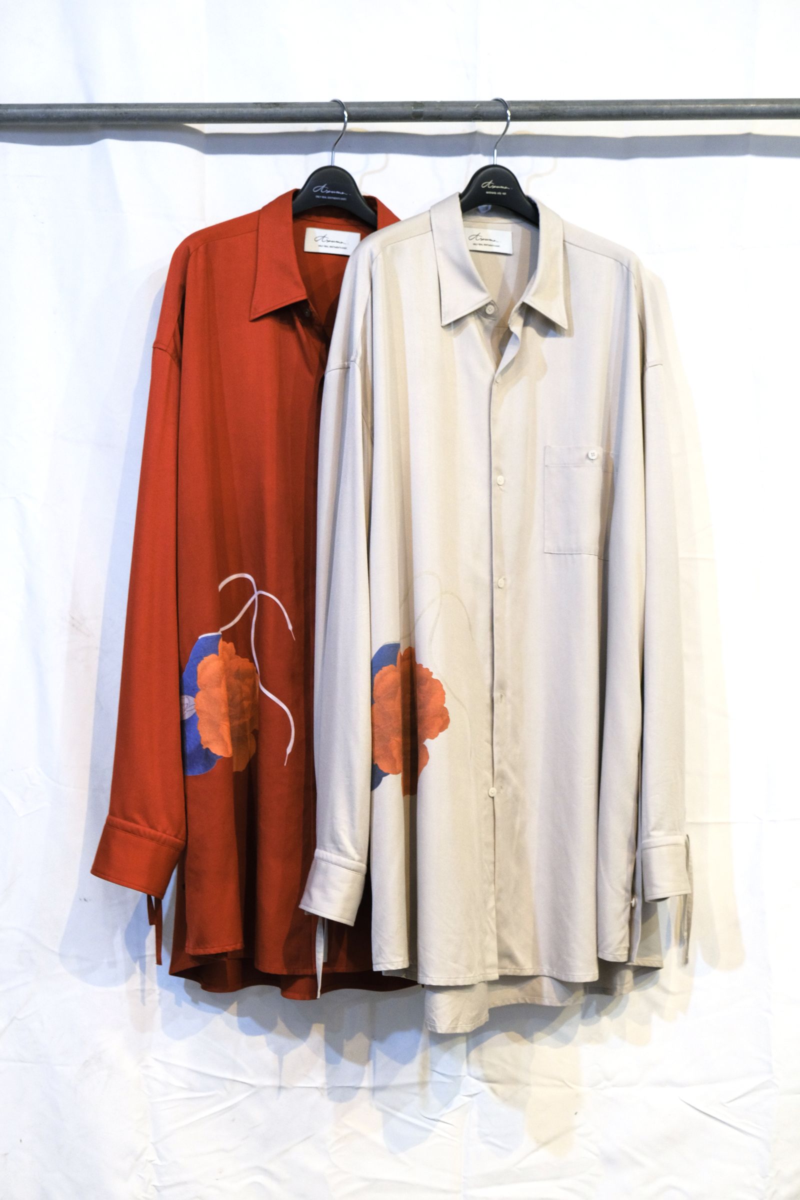 FLOWER / GLOBE OVER SIZE SHIRT (BLACK/RED/OFF WHITE)