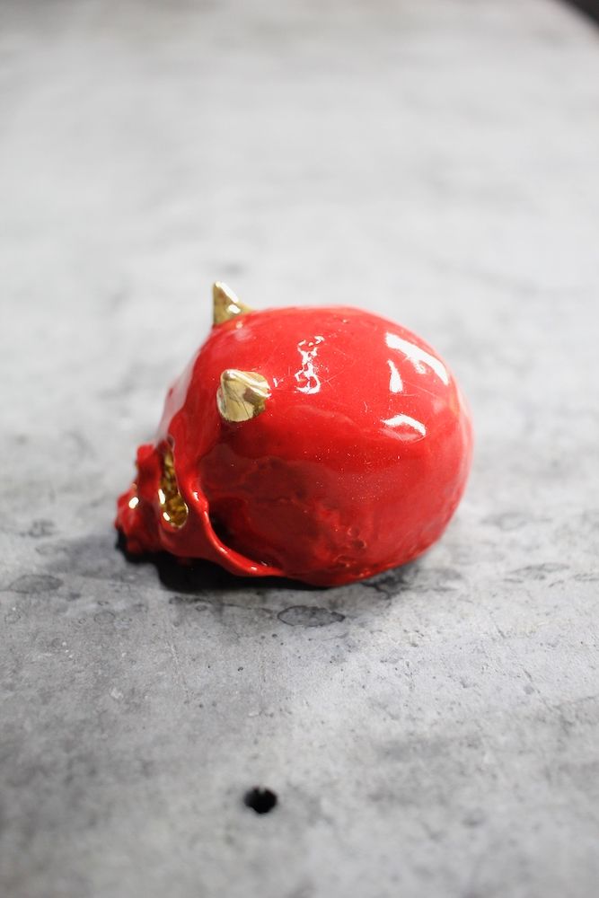 鬼ぐい呑 赤×金  (桐箱付)