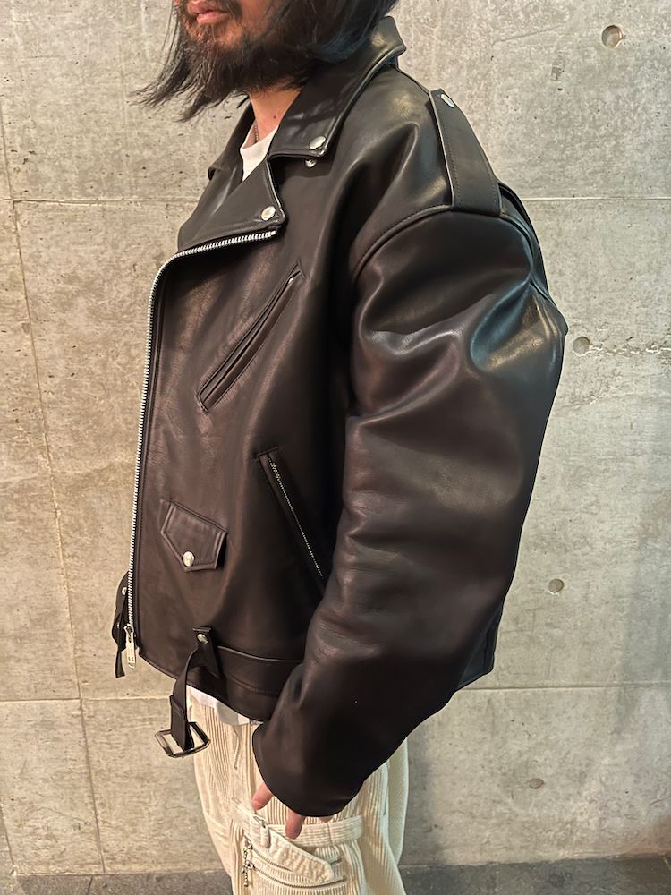 945-81TJ437-1 / ビッグシルエットライダースジャケット  02 (BLACK, WHITE)