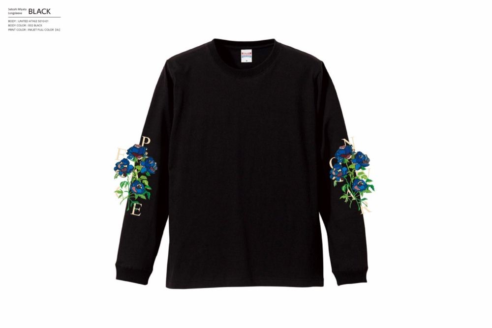 「予約商品」blue rose peace symabol L/S T-shirts(BLACK)