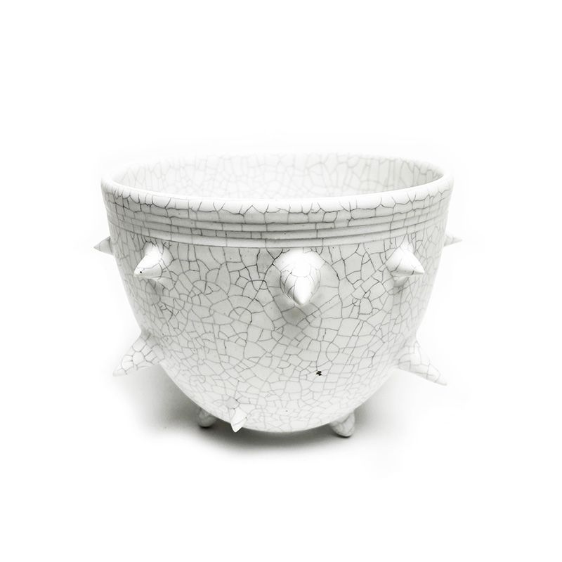 THORN STUDS POT(L)  "WHITE" -陶器鉢-