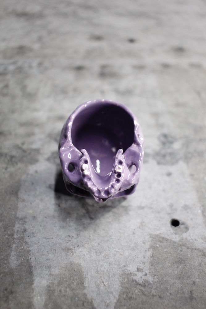 鬼髑髏ぐい呑 藤色  (桐箱付)