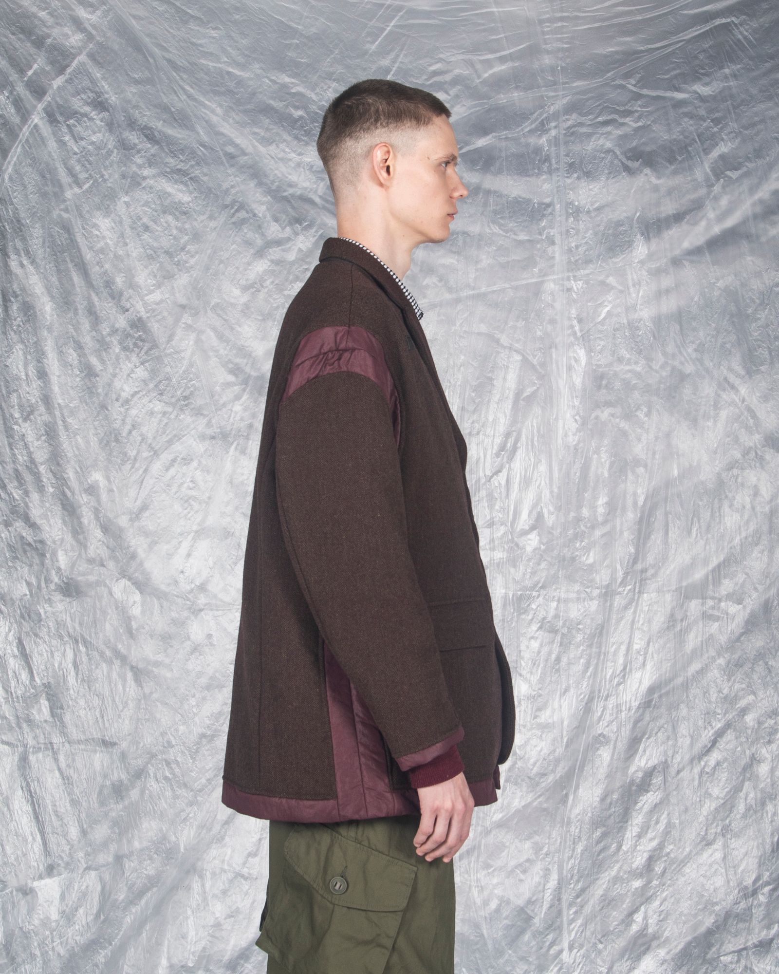 「予約商品」PASTED TWEED DOWN WIDE BLAZER / col: BURGUNDY