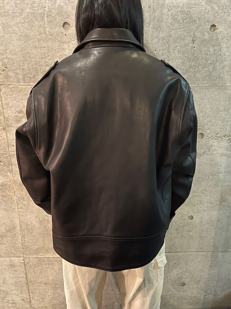 945-81TJ437-1 / ビッグシルエットライダースジャケット  02 (BLACK, WHITE)