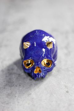 鬼髑髏ぐい呑 青×金   (桐箱付)