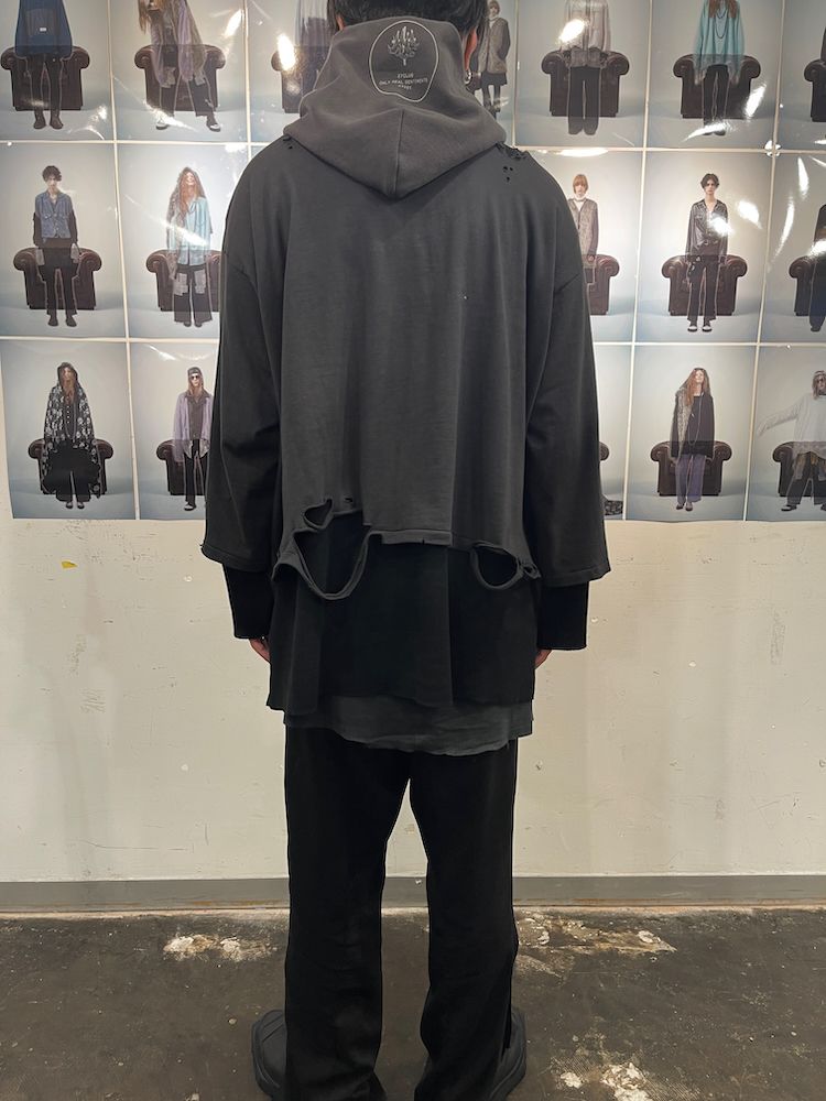 DAMAGE DOCKING SWEATPARKA / ドッキング ダメージ スウェットパーカー (Black×Kinari, Charcoal×Black)