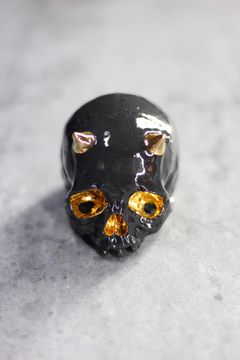 鬼髑髏ぐい呑 グレー×金   (桐箱付)