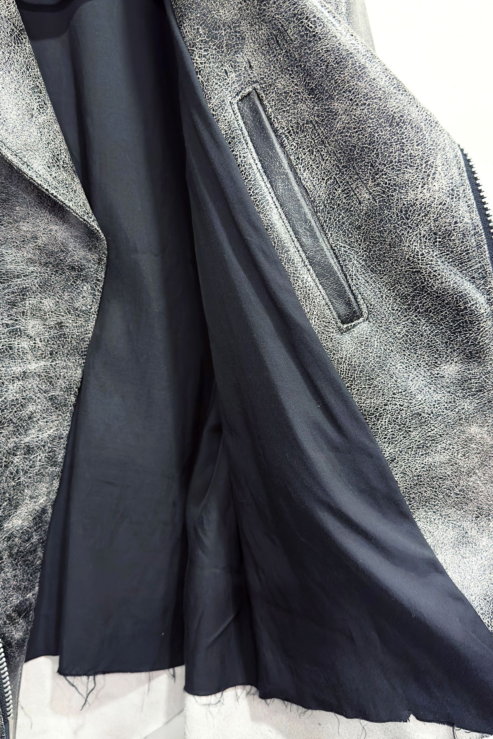 EDGE MOTORCYCLE JACKET / レザー ライダースジャケット (CRACK, BLACK)