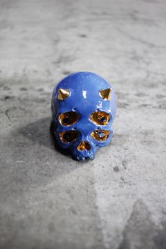 四つ目鬼髑髏ぐい呑 青×金  (桐箱付)