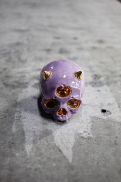三つ目鬼髑髏ぐい呑 藤色×金  (桐箱付)