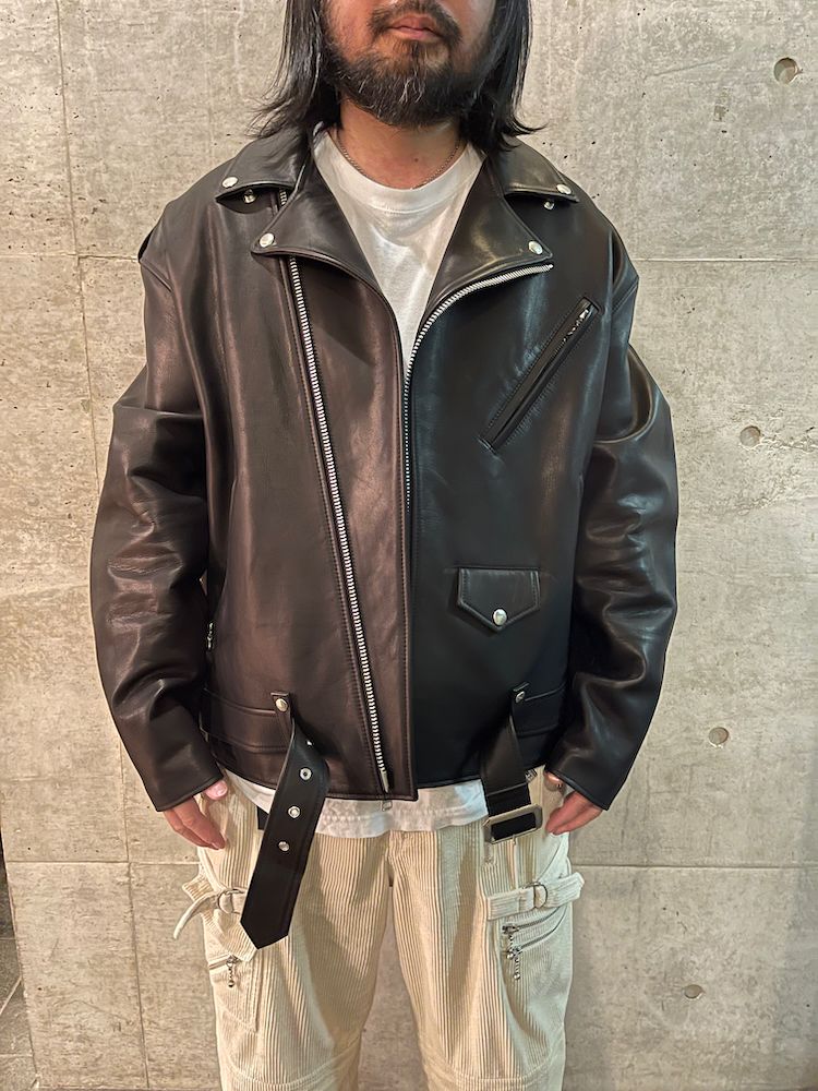 945-81TJ437-1 / ビッグシルエットライダースジャケット  02 (BLACK, WHITE)