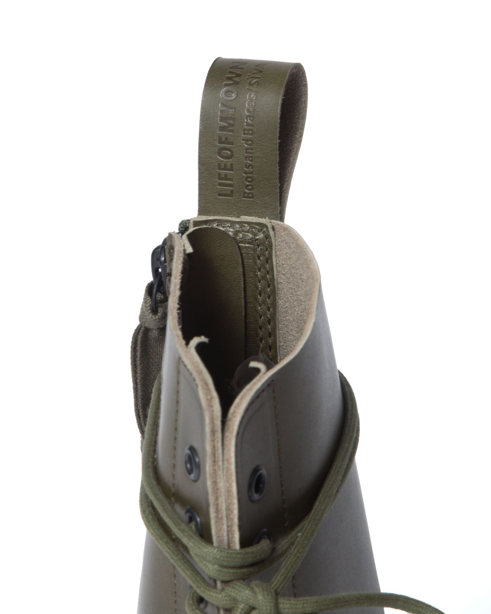 「予約商品」10EYELET ROUND TOE ZIP-UP BOOTS / col: KHAKI