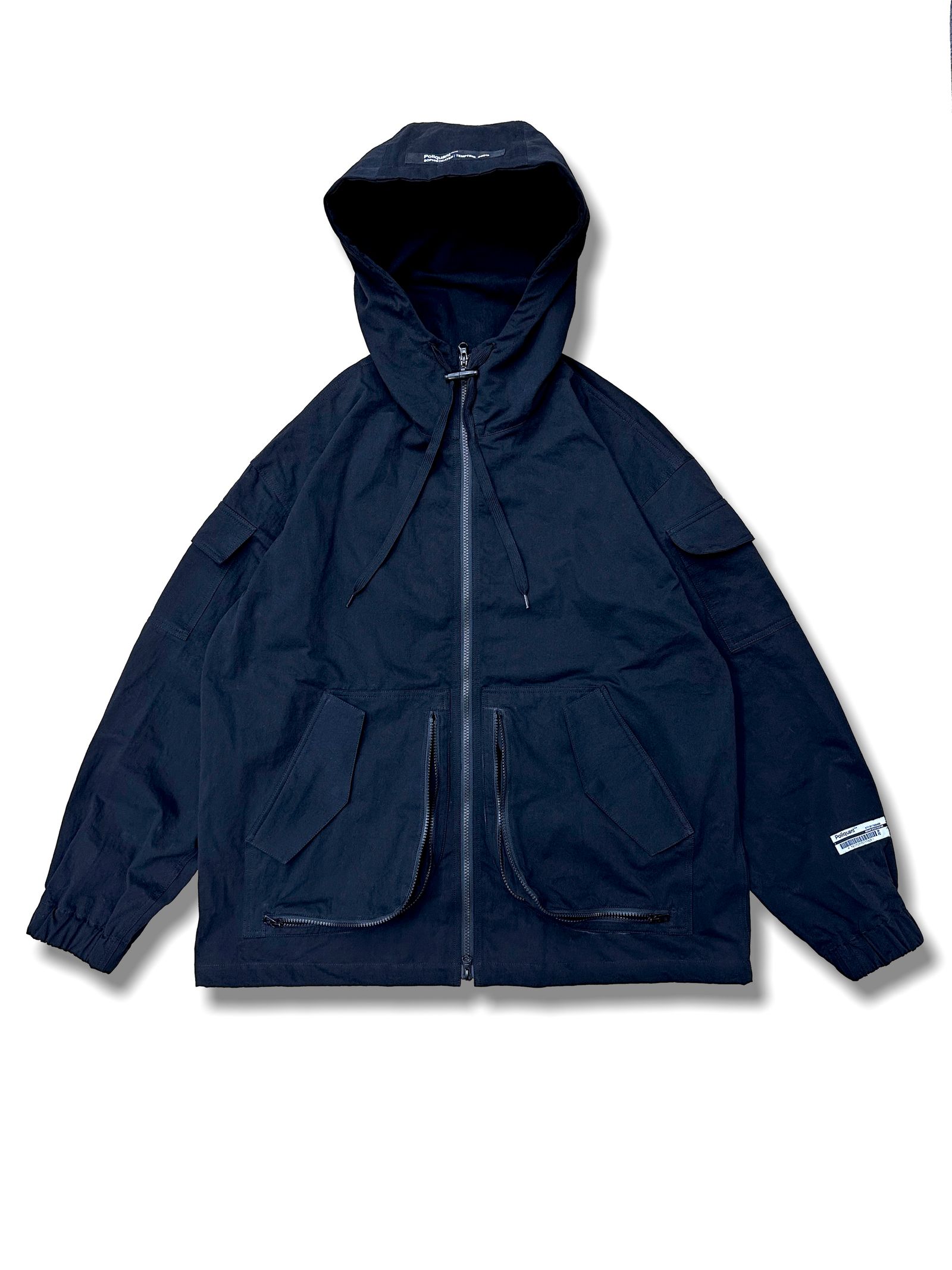 POLIQUANT - THE HIGH DENSITY HOODED JACKET WITH DEFORMING LARGE POCKETS /  フーデッドジャケット（BLACK） | HAZE