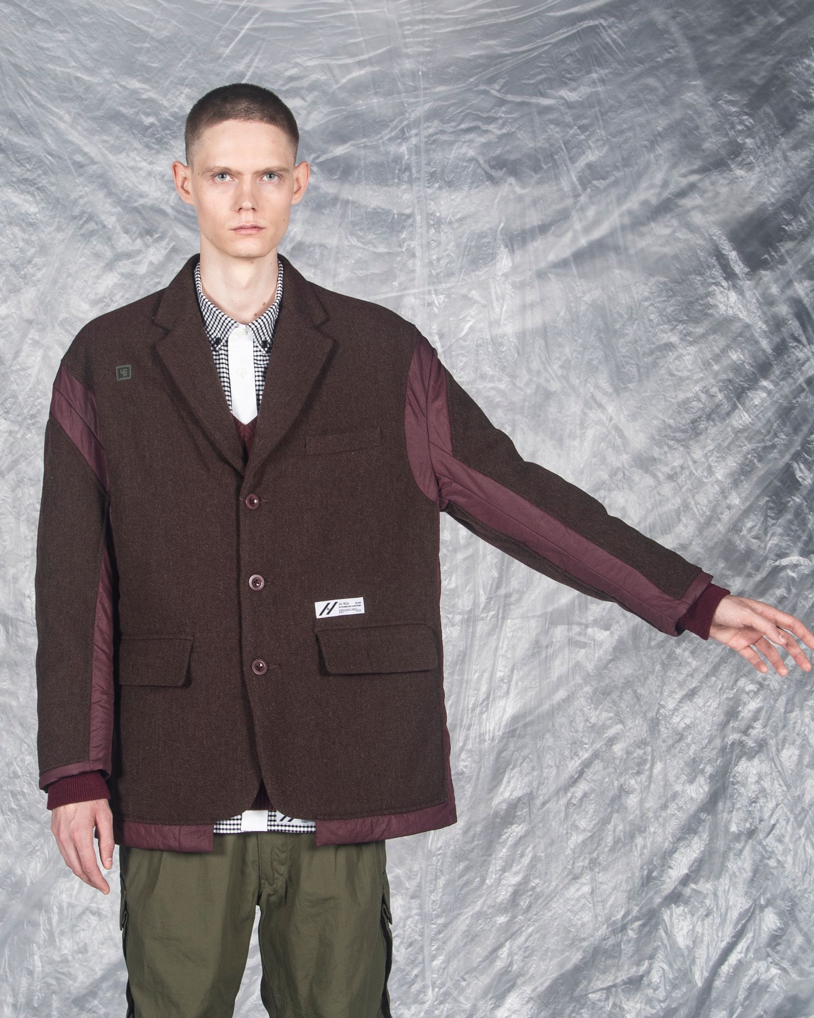 「予約商品」PASTED TWEED DOWN WIDE BLAZER / col: BURGUNDY
