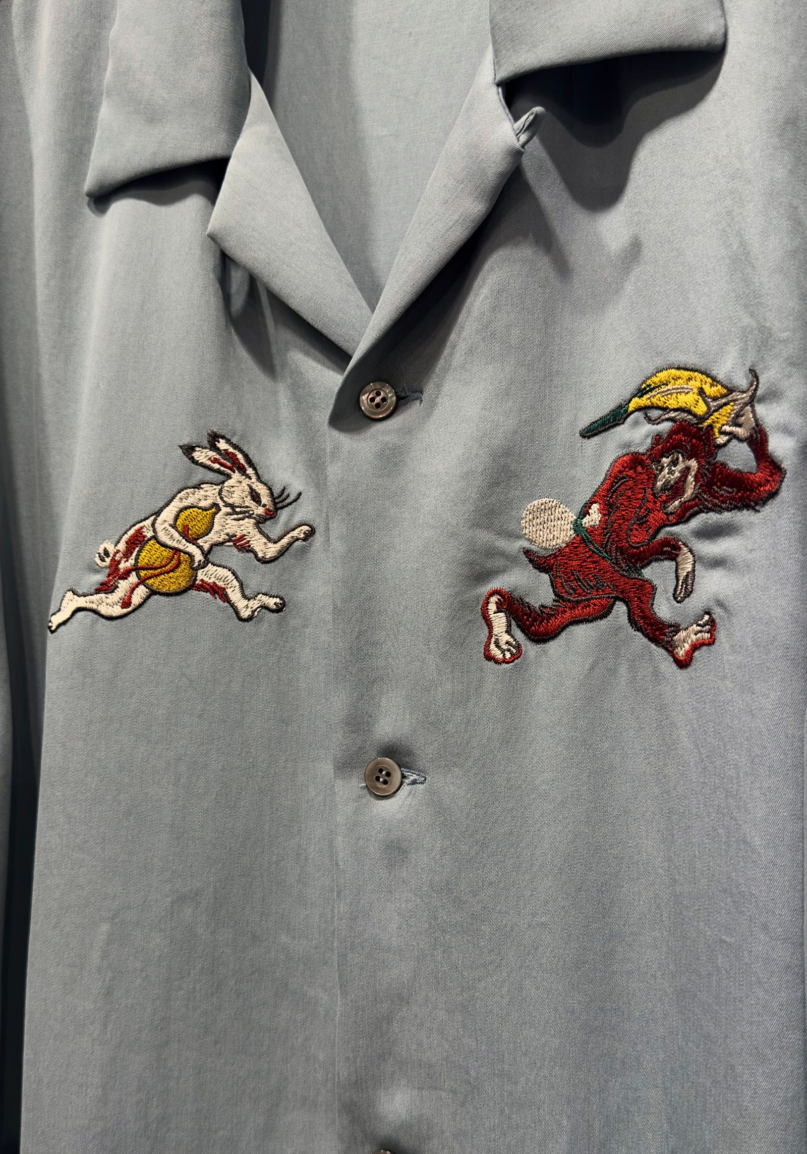 Azuma × ROTAR 鳥獣戯画 SUKA SHIRT / 刺繍オープンカラーシャツ (BLACK,  ICE GRAY, YELLOW)