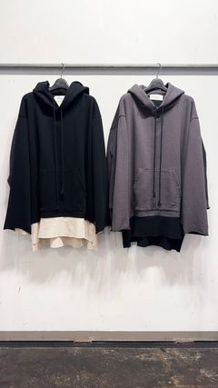 DAMAGE DOCKING SWEATPARKA / ドッキング ダメージ スウェットパーカー (Black×Kinari, Charcoal×Black)