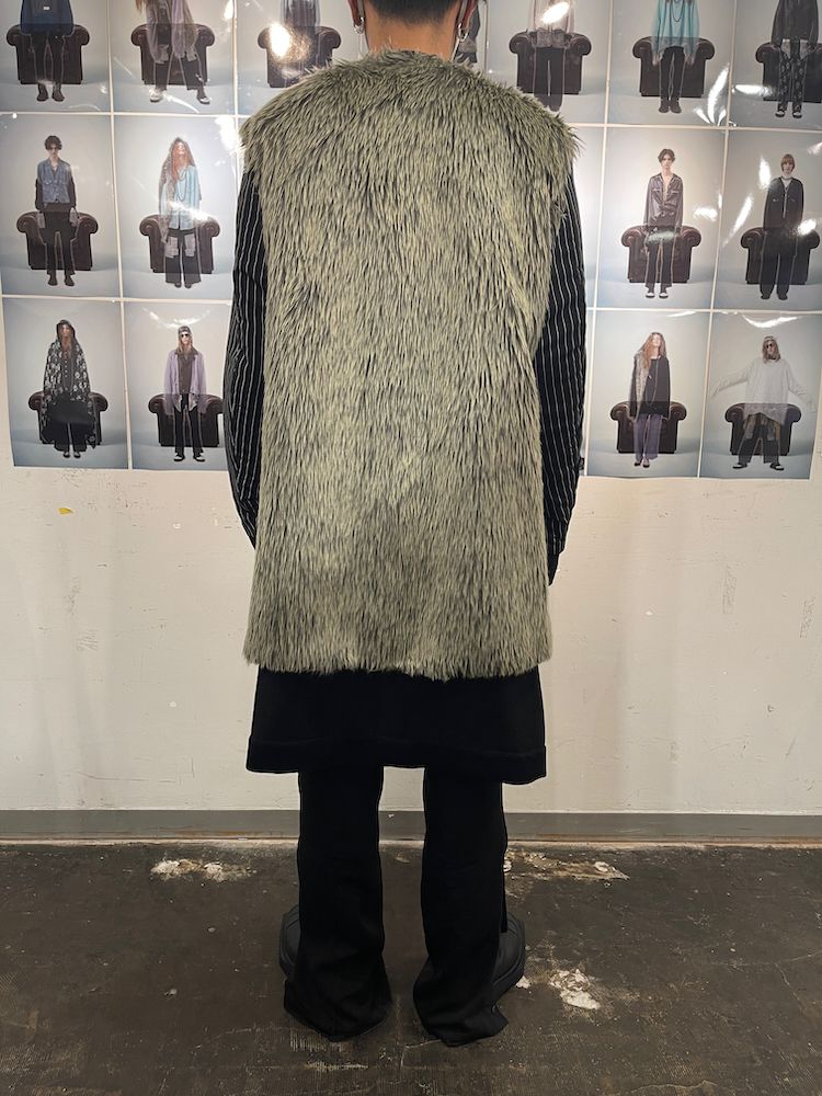 BRIAN’S FUR LINER COAT / リバーシブル ノーカラーコート (Black, Charcoal Gray) ファーライナー付き