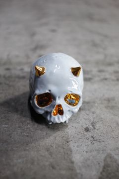 鬼髑髏ぐい呑 薄青×金  (桐箱付)