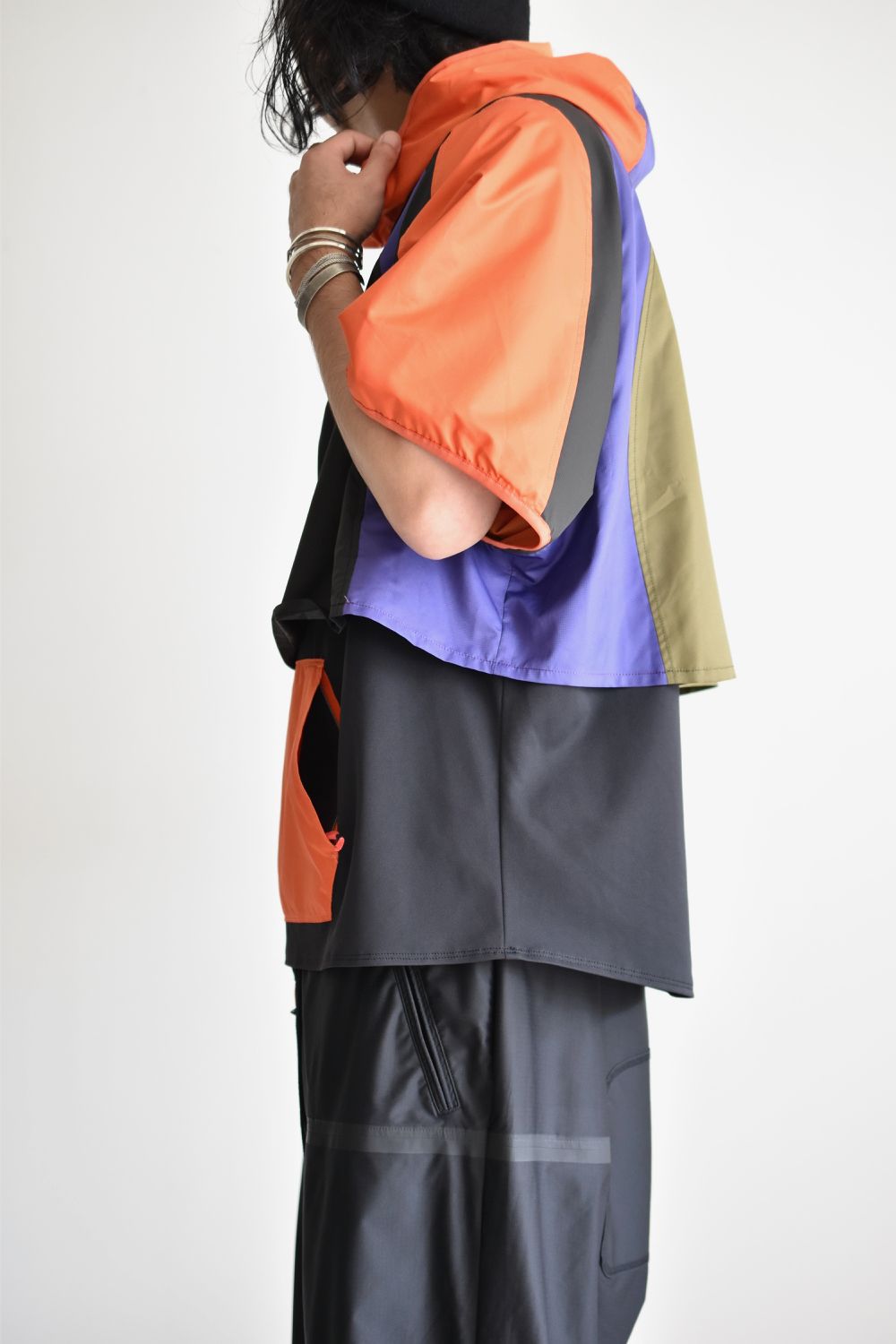LAYERED HOODED WIDE PULL S-SLEEVE c/#3 ORN X PPL