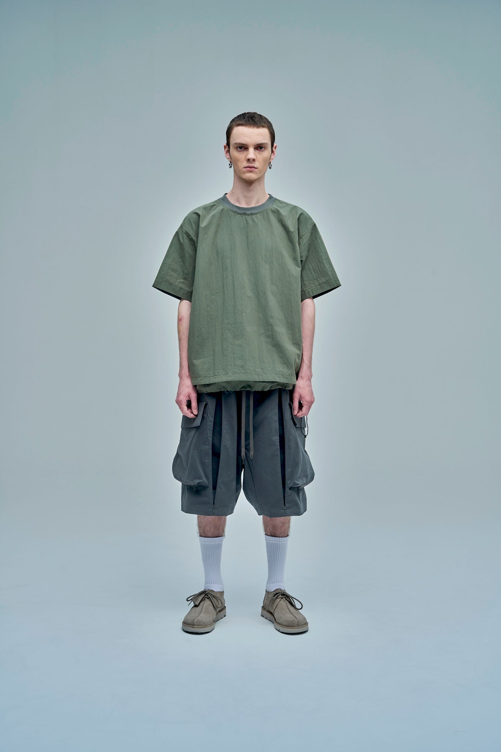 POLIQUANT - THE HIGH DENSITY S/L JUNGLE PANTS WITH DEFORMING LARGE POCKETS  / カーゴ ショーツ（GREY） | HAZE