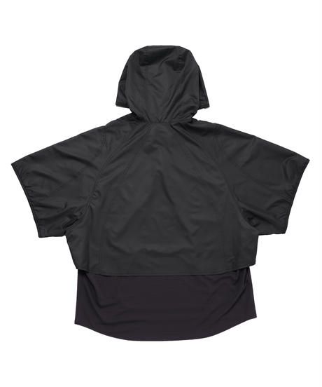 LAYERED HOODED WIDE PULL S-SLEEVE  c/#1 BLACK