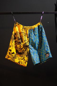 コラージュショートパンツ 黄×青