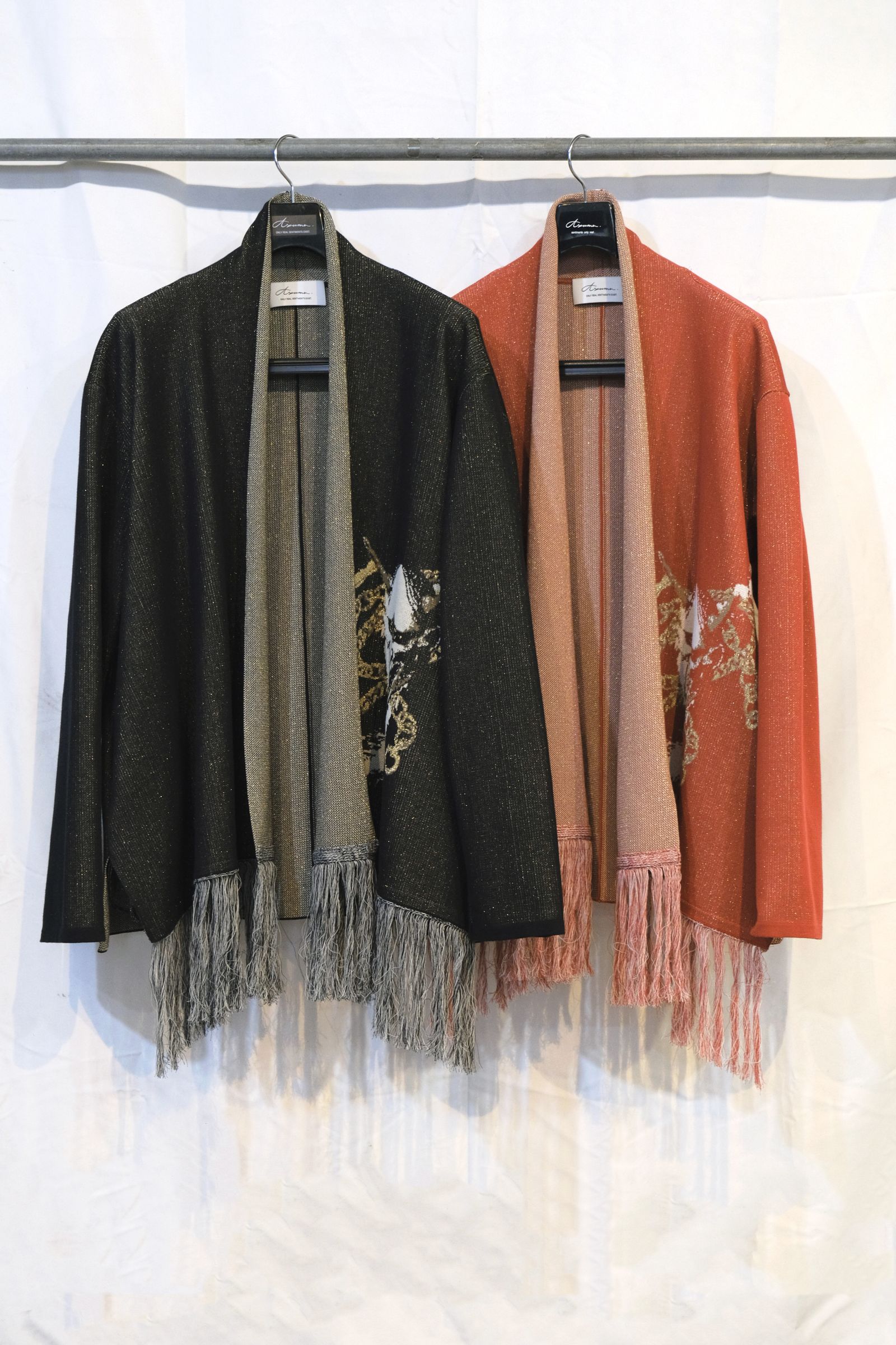 HANNYA/CHAIN SHAWL CARDIGAN (BLACK/RED)