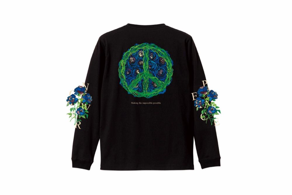 「予約商品」blue rose peace symabol L/S T-shirts(BLACK)