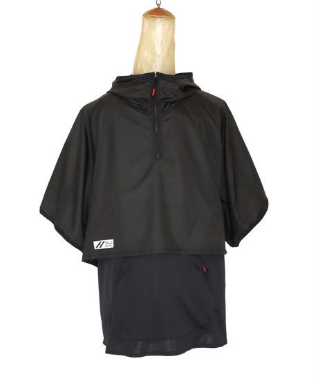 LAYERED HOODED WIDE PULL S-SLEEVE  c/#1 BLACK