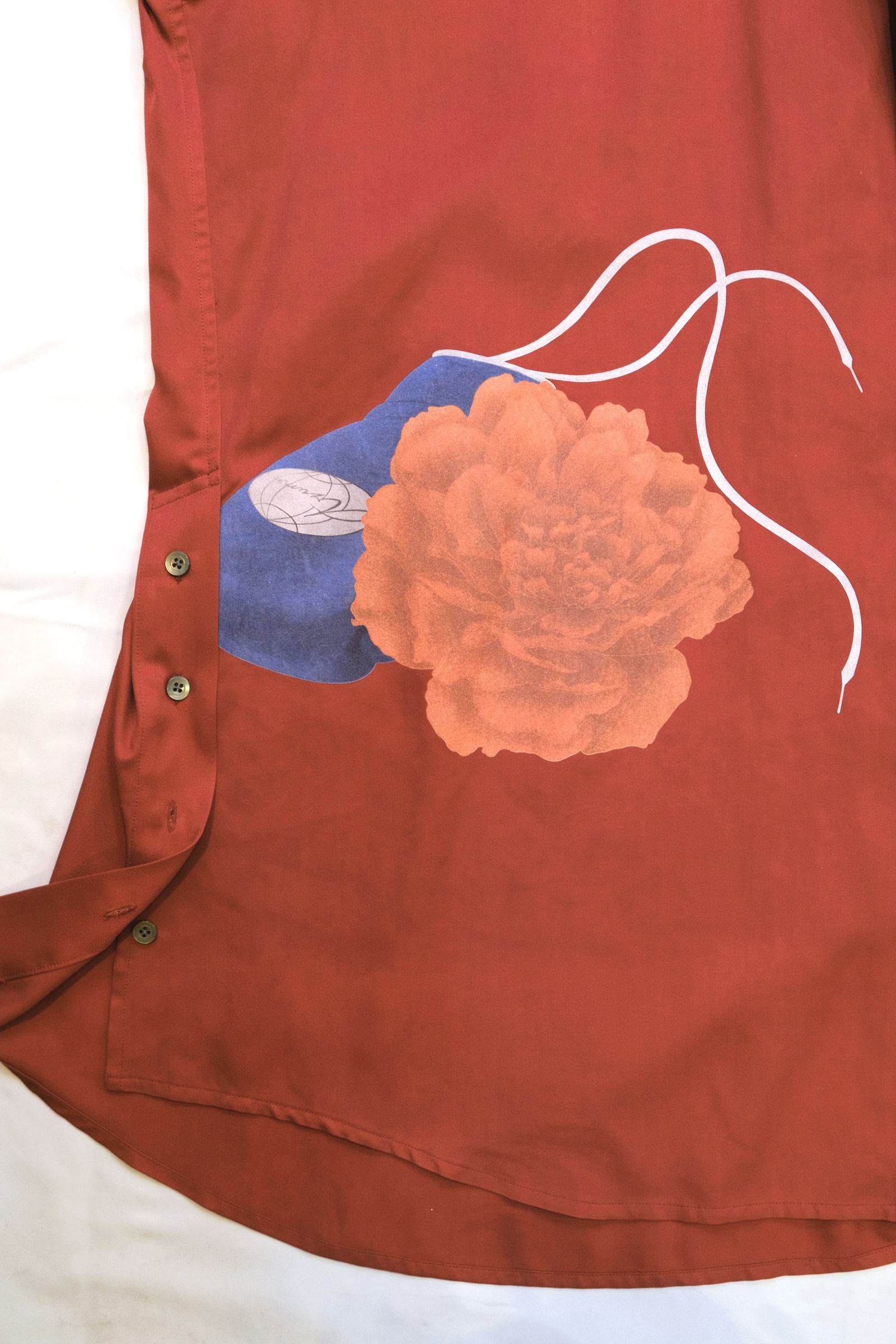 FLOWER / GLOBE OVER SIZE SHIRT (BLACK/RED/OFF WHITE)