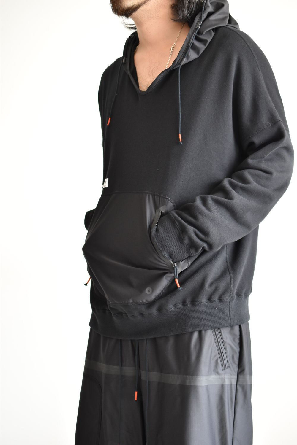 DRAW CODE HOODED PULL JERSEY c/#1 BLACK