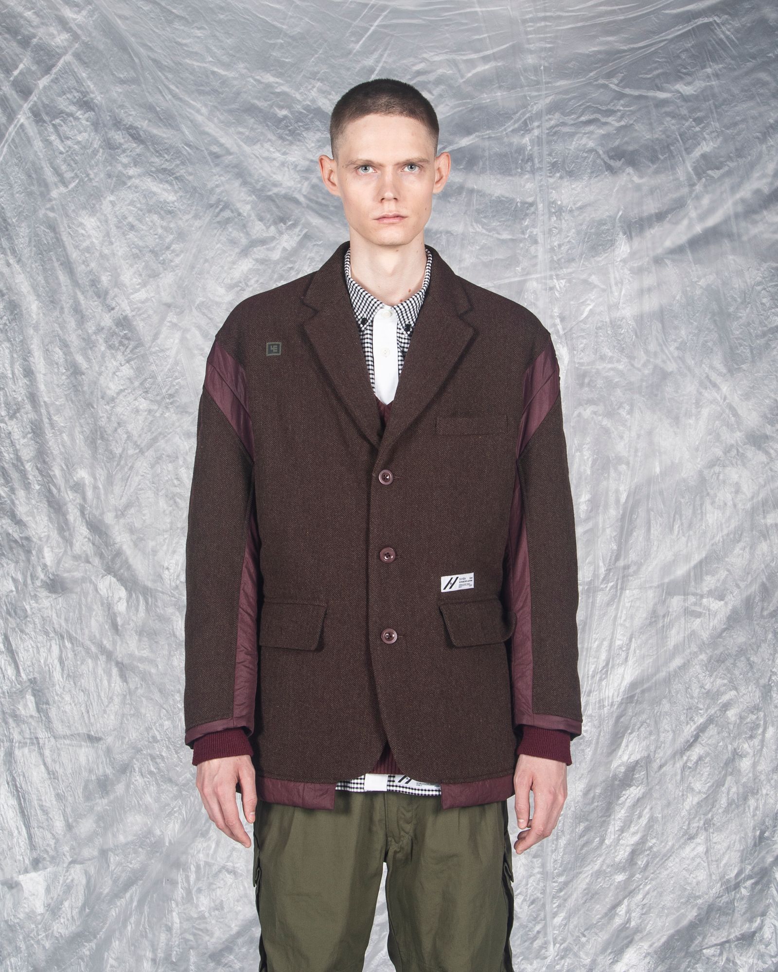「予約商品」PASTED TWEED DOWN WIDE BLAZER / col: BURGUNDY