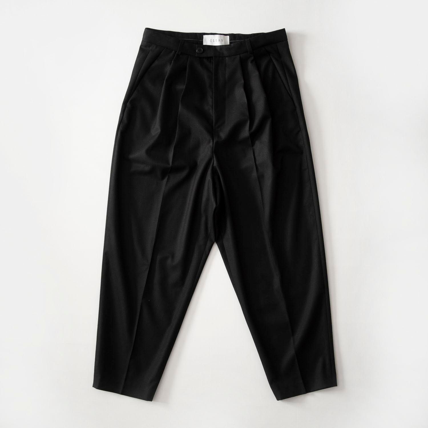 WIDE TAPERED PLEATS PANTS  (BLACK)